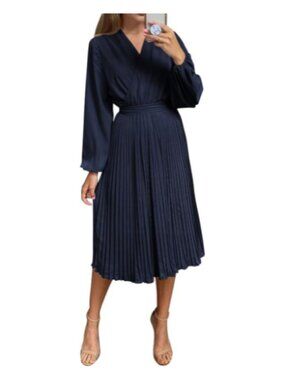 PRETTYGARDEN Women's Spring Midi Dress  XL NWT Navy